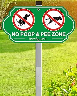 Heavy Duty Aluminum No Dog Poop Signs for Yard, 14" x 7" Metal No Poop And Pee Zone Signs With 28" Stake, Keep Off Lawn, Be Respectful, for Outdoor, Weather Resistant