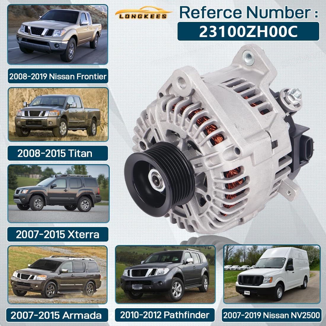 12V 130A Alternator FIT Nissan Frontier 2008–2019, Titan 2008–2015, Xterra, Armada, NV2500 – Replace OE# 11256N, 23100ZH00A, 23100ZH00C