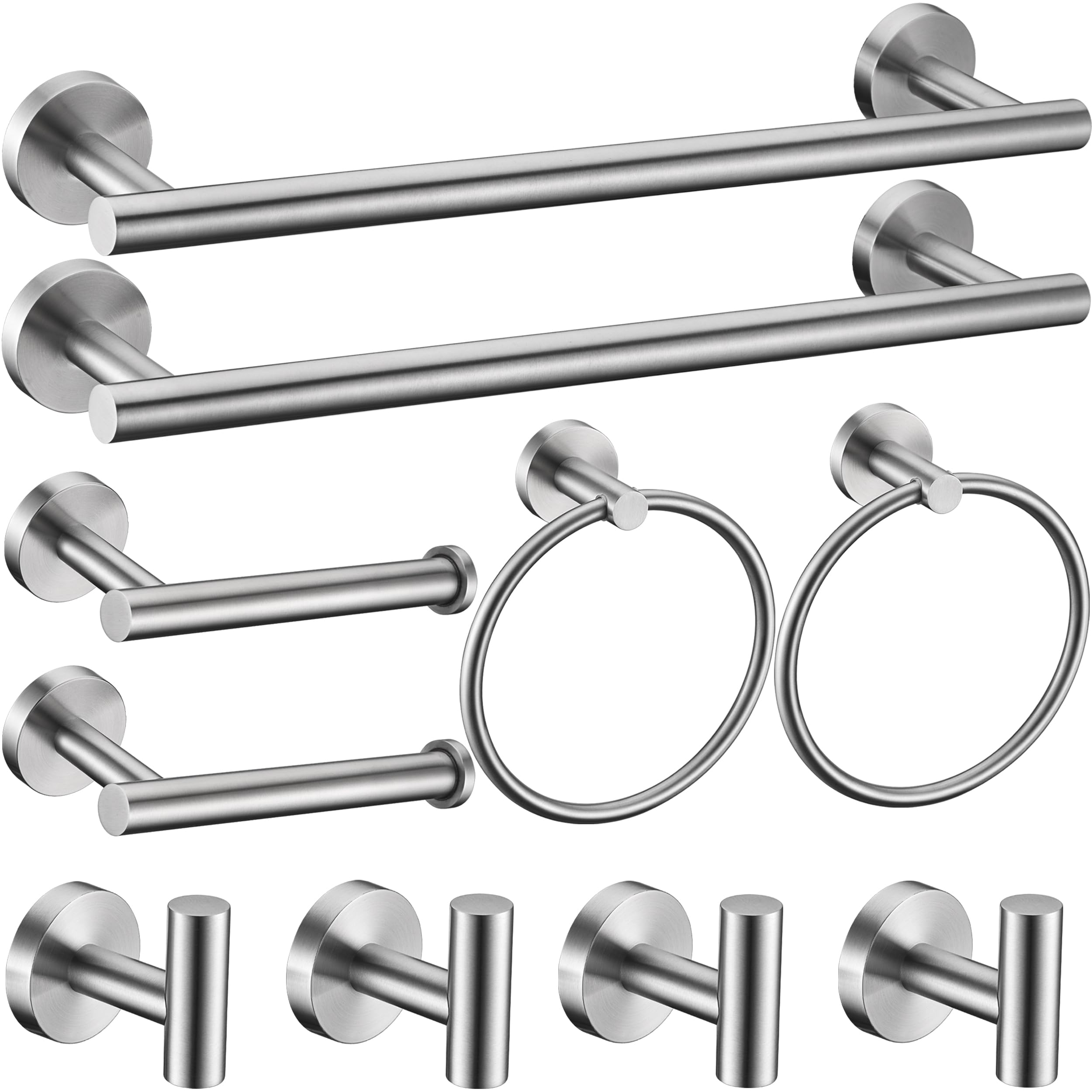 6 Pieces Brushed Nickel Bathroom Hardware Accessories Set Hand Towel Ring 16&23.6 inch Round Towel Bar Silver Toilet Paper Holder Towel Hooks 2 Pieces SUS 304 Stainless Steel,Heavy Duty,Wall Mounted — Amazon image 13