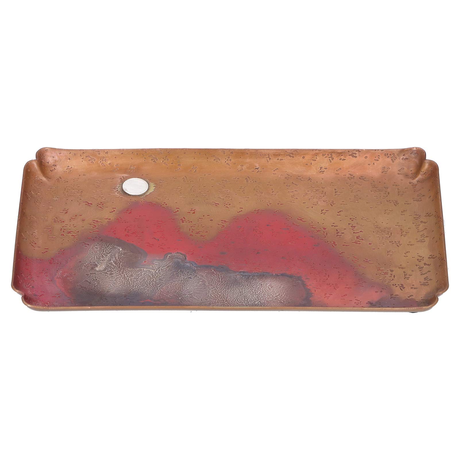 Cocoarm Bandeja de té Plato para Servir de Cobre Rojo 14 X 24 Cm Vajilla de Estilo Japonés con Almohadillas Antideslizantes para los Pies Base Poco Profunda Pintura Antigua para Mesa de té Cocina