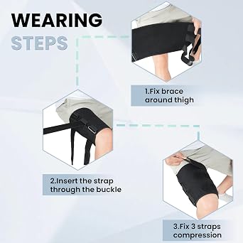 Hamstring Compression Sleeve with 3 Adjustable Straps,Thigh Compression Sleeve for Men Women,Thigh Wrap Compression for Pulled Hamstring,Groin ,Quad,Hamstring Brace for Hamstring Injury, Leg Brace for Upper Thigh support (Black, Small)