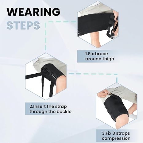 Hamstring Compression Sleeve with 3 Adjustable Straps,Thigh Compression Sleeve for Men Women,Thigh Wrap Compression for Pulled Hamstring,Groin ,Quad,Hamstring Brace for Hamstring Injury, Leg Brace for Upper Thigh support (Black, Small)