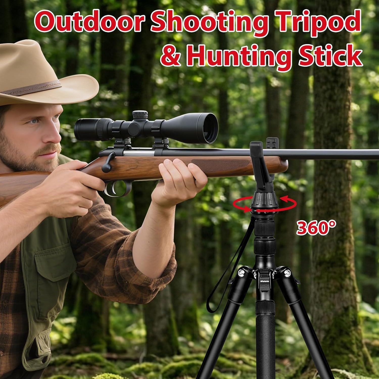 68" Ball Head Camera Tripod & Monopods, 360° Smooth Rotation V-Yoke Rifle Shooting Tripod & Hunting Stick, Heavy Duty Tripod for Camera and Outdoor Hunting with 16.5" Min Size and Carry Bag