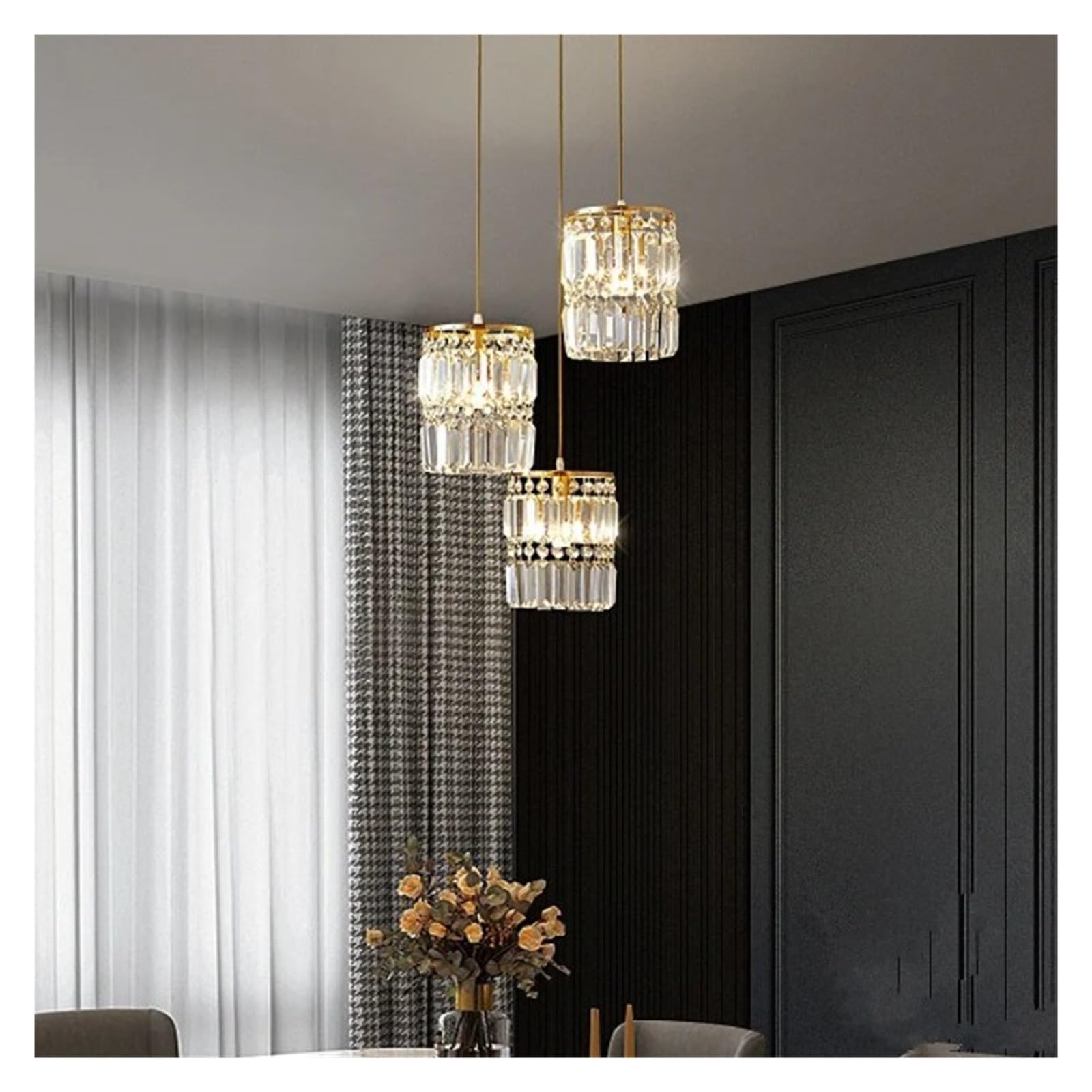 ZTCHSENZT Luxury Crystal Copper Small Chandelier Bedroom Bedside Pendant Lighting Simple Entrance Aisle Hanging Line Lamp,Warm light-30cm