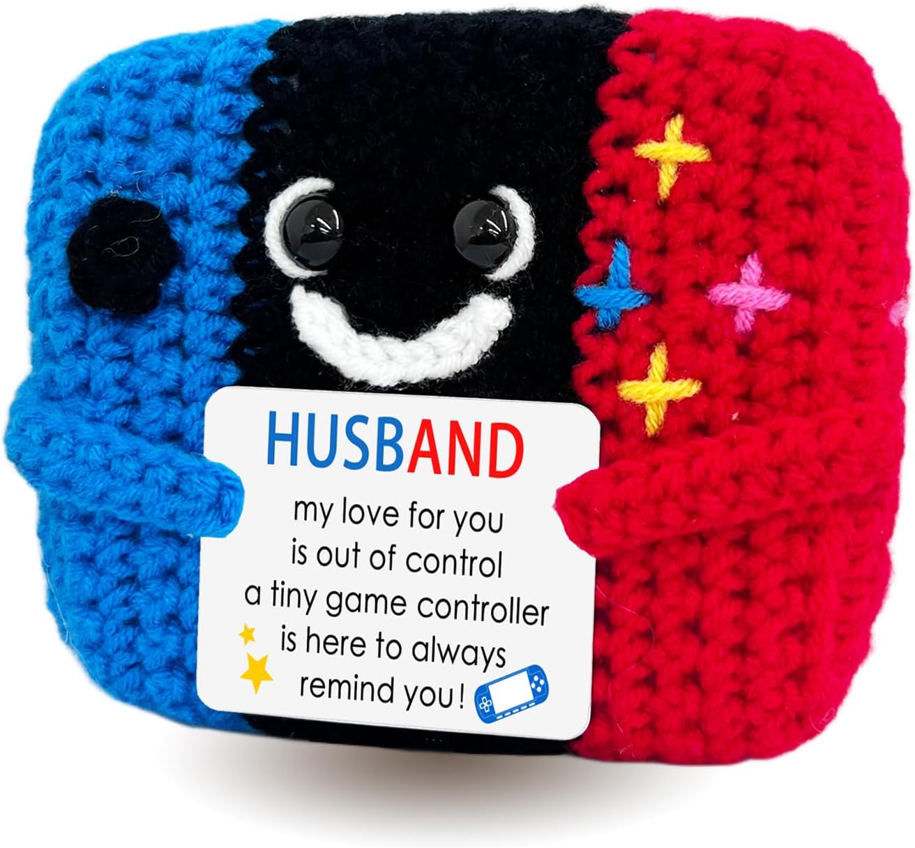 Kihraw Crochet Game Controller Son Gifts from Mom Dad, Cute Handmade Crochet Game Controller Decor with Warm Words Card for Birthday Graduation Gifts for Son