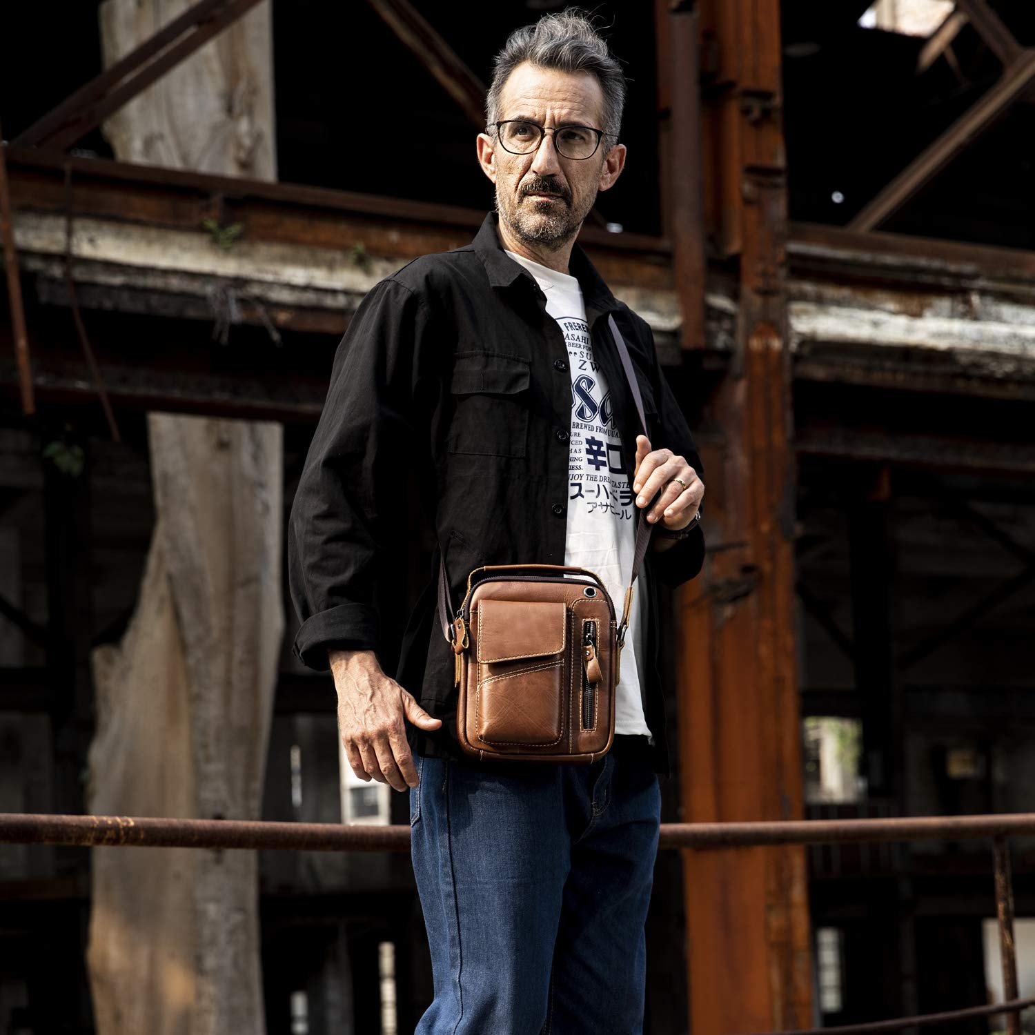 Herren Schultertaschen Freizeit Fashion Echtleder Crossbody Tasche