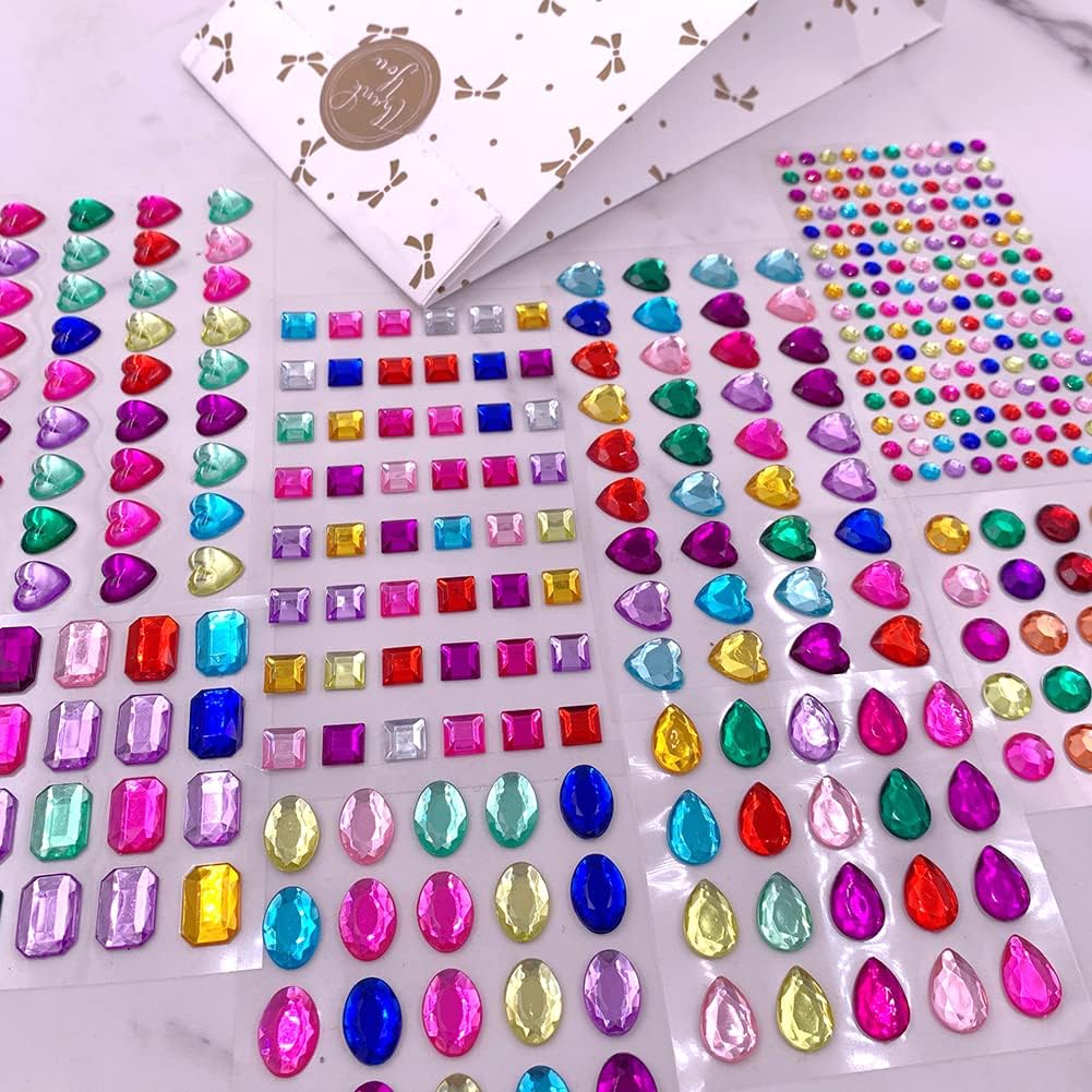 Elwish 365pcs Round Jewels Stickers Gem Stickers Rhinestone for Crafts Sticker Gems Self Adhesive Bling Jewels, multicolored