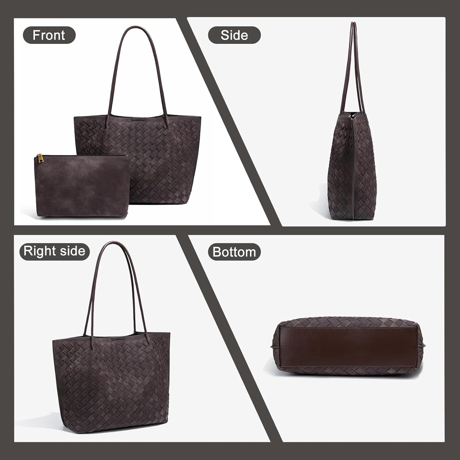 Woven Leather Tote Bag for Women - Large Capacity Shoulder Handbag with Matching Pouch, Stylish - Image 5