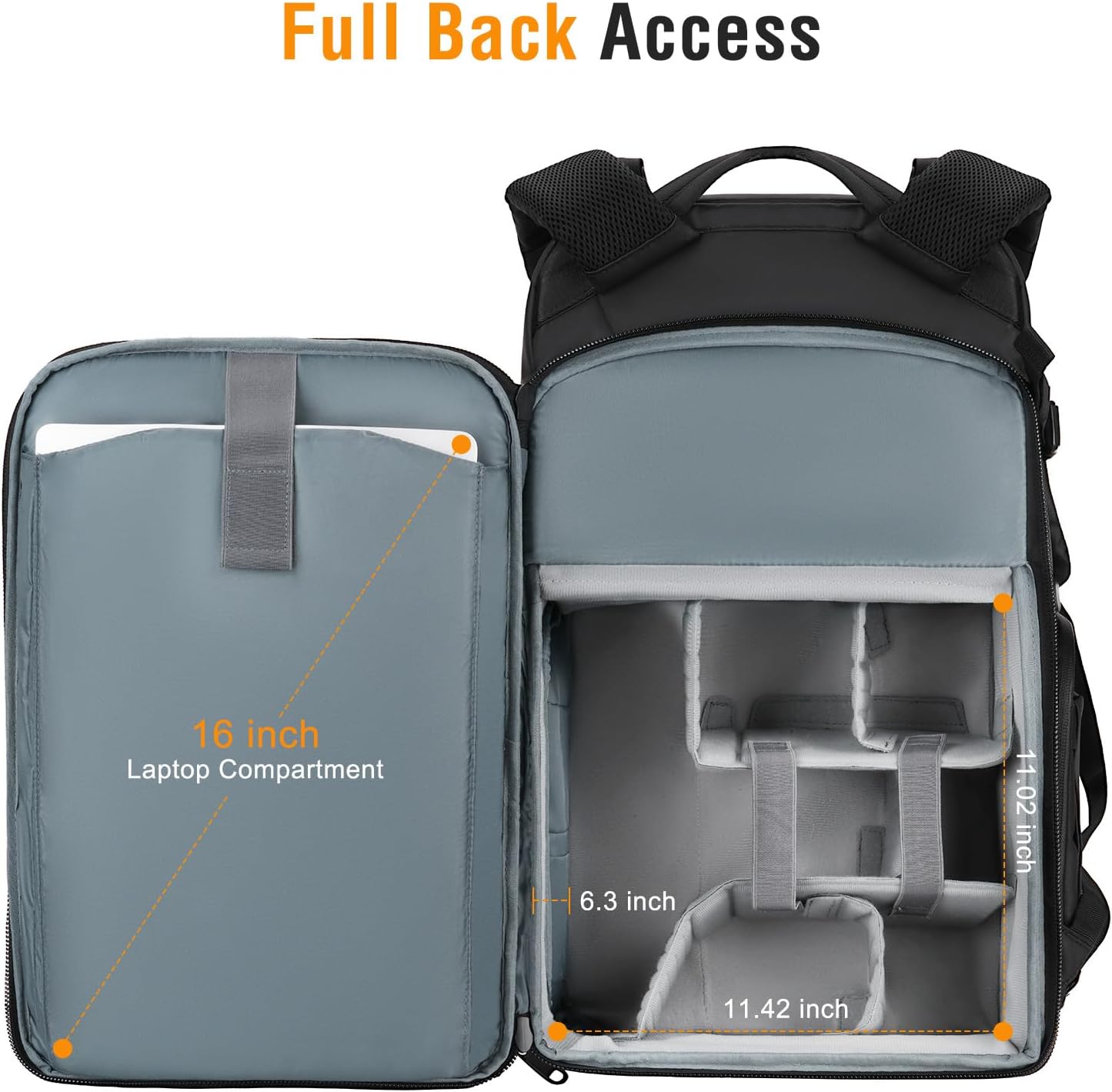 MOSISO Camera Backpack, DSLR/SLR/Mirrorless Large Camera Bag with Front Flap Pocket, Full Back Access Photography Backpack with Laptop Compartment&Tripod Holder&Rain Cover for Canon/Nikon/Sony, Black - Image 2