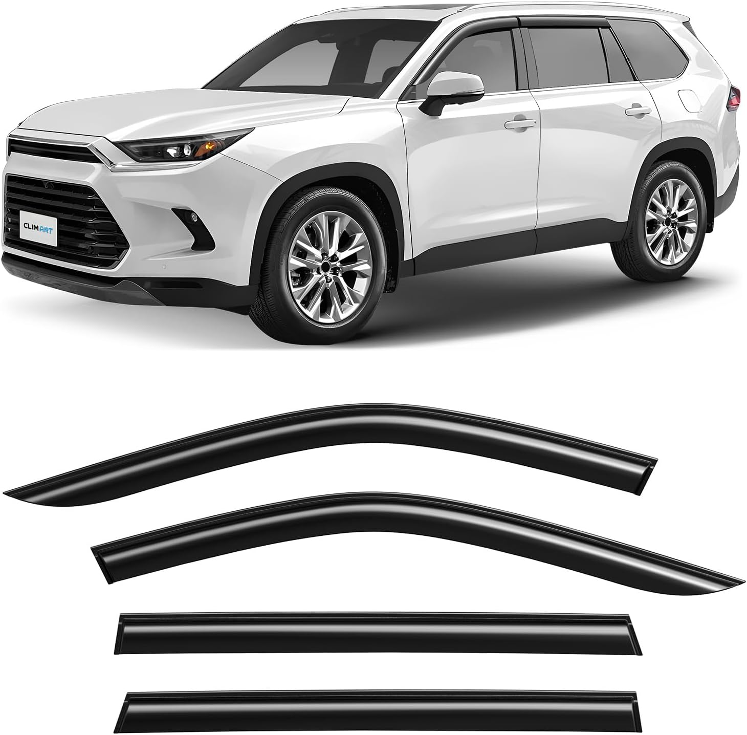 CLIM ART Incredibly Durable Rain Guards for Toyota Grand Highlander 2024-2026, Original Tape-on Window Deflectors, Vent Deflector, Window Visors, Car Accessories, 4 pcs. - 424398