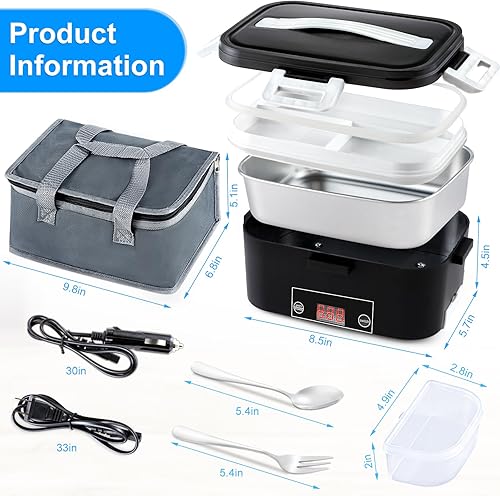 Miniatura 2 de Lonchera eléctrica de 1.8L para adultos, lonchera térmica de 80 W con pantalla de temperatura, calentador de alimentos de 1224110 V para