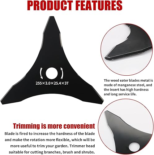 Miniatura 5 de Gashwer Cuchillas de acero al carbono de 10 pulgadas x 3 (2 juegos) para cenador de malezas de 0.787 in o 1.000 in, compatible con Husqvarna, Stihl,