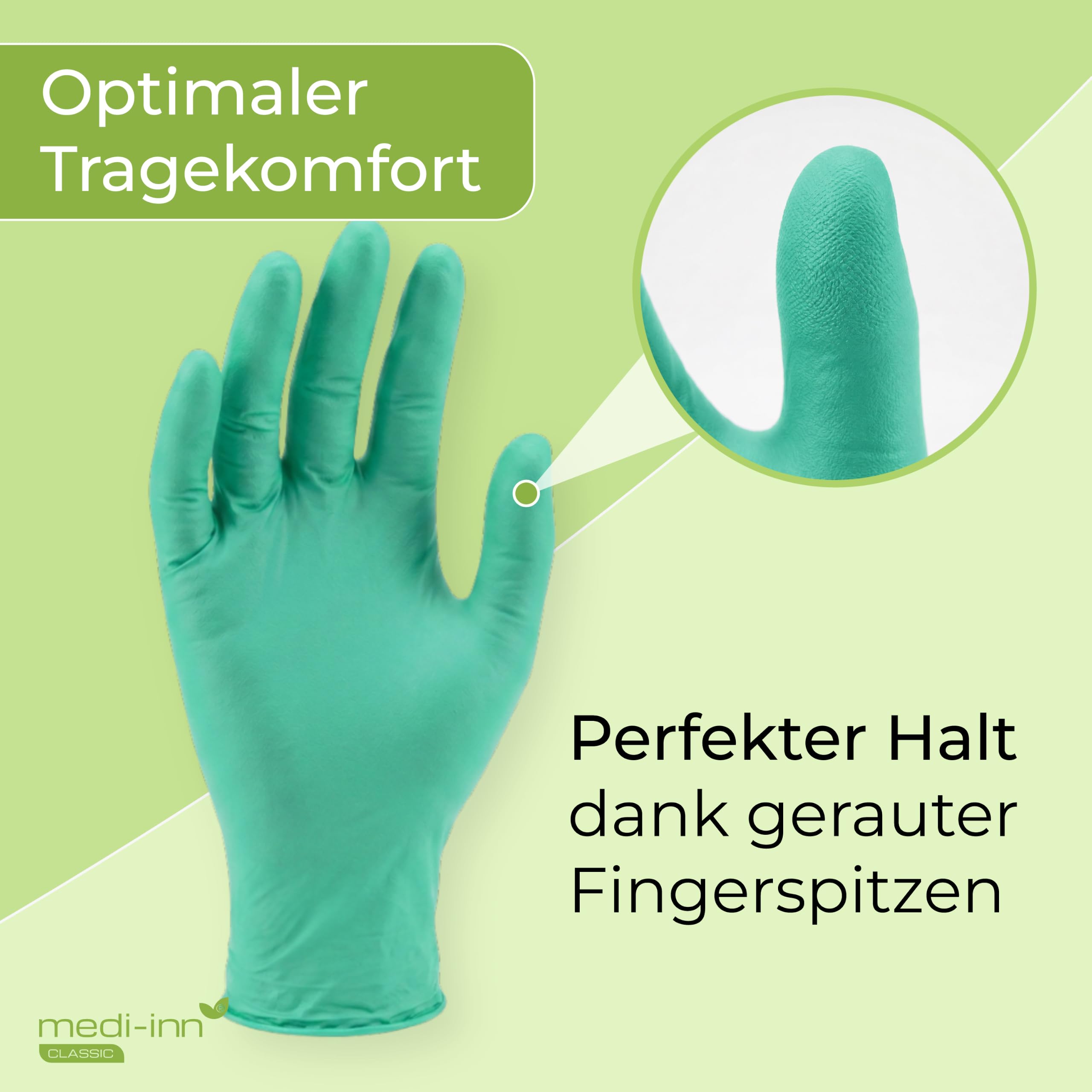 Medi-Inn Nitril GREEN PLUS Einmalhandschuhe, Gr. L, 10 x 100 Stück, puderfreie & latexfreie Einweghandschuhe, grün
