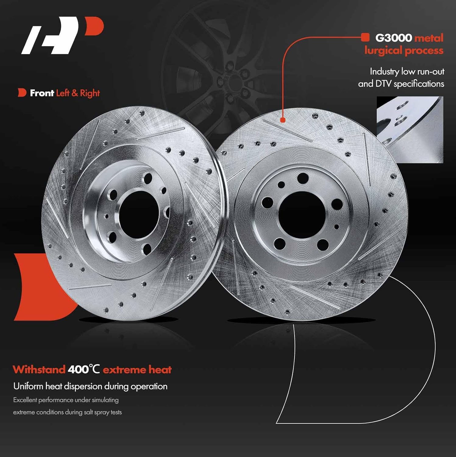 A-Premium 11.02 inch (279.7mm) Front Drilled and Slotted Disc Brake Rotors Compatible with Select Volkswagen Models - Jetta 1999-2009, Golf 1999-2006, Golf City 2007-2010, Beetle