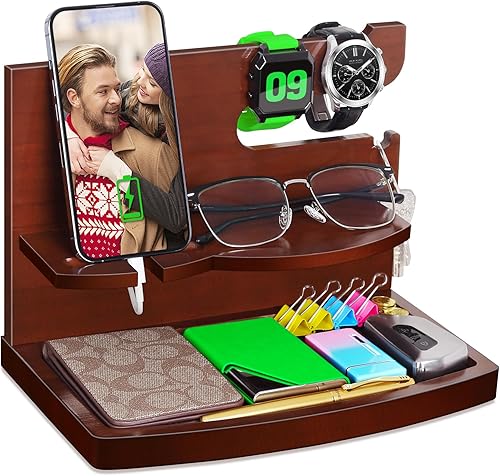 Regalos para hombres, papá, esposo, él, relleno de calcetines para hombres, estación de acoplamiento de madera para teléfono, regalos de cumpleaños