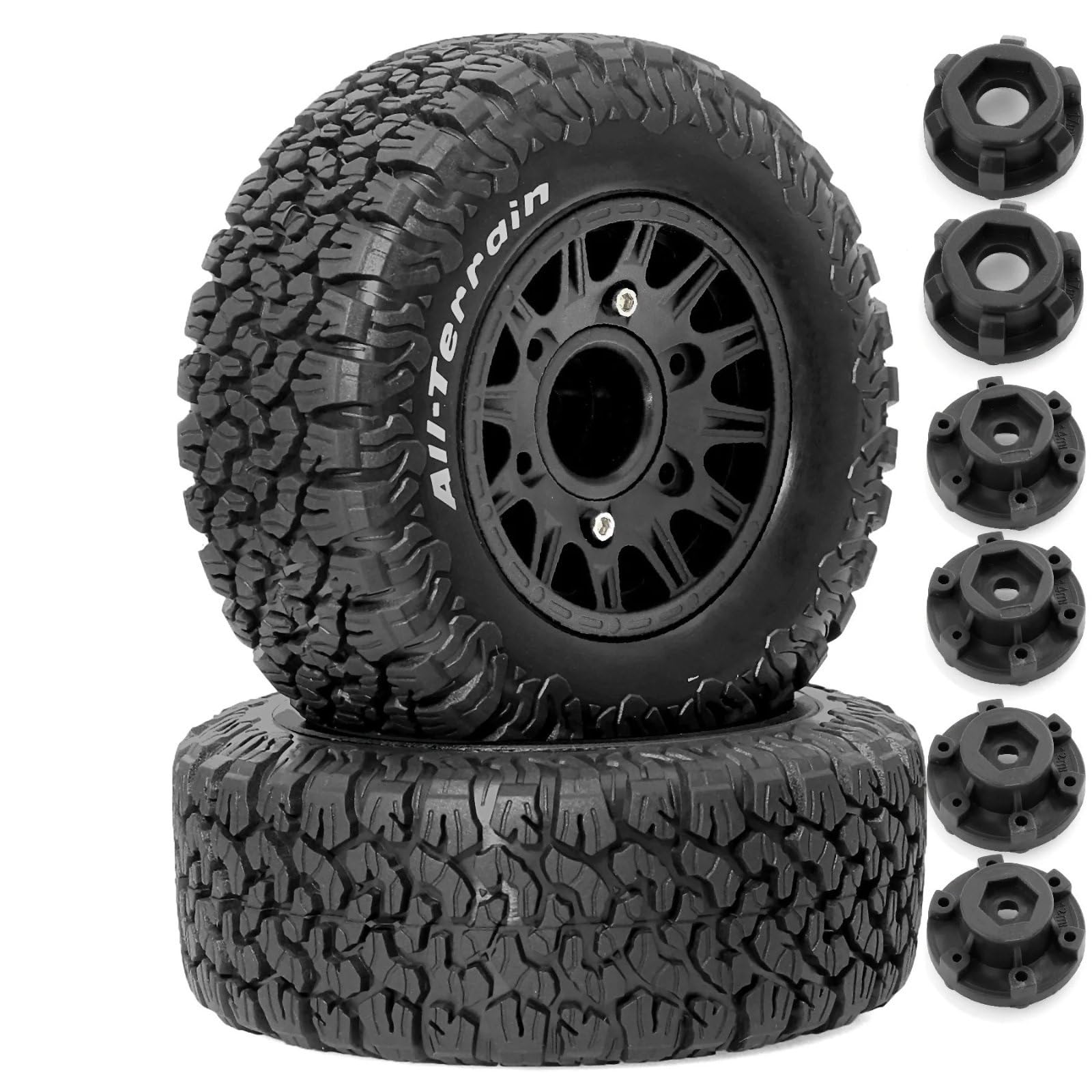 RC Coches Juguetes para HSP para Racing PTG-2 para Tamiya para Slash para Arrma Senton para Vkar 1/8-1/10 RC Piezas Coche Ruedas Cortas Camión Neumáticos Goma 113mm Hex(Black)