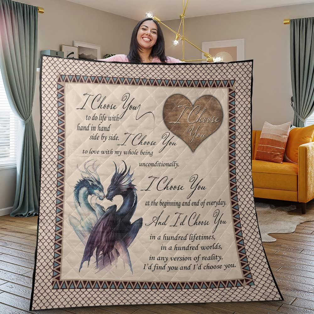 Free Shipping Over $50 Dragon I Choose You Quilt Bedding Set All-Season King Queen Size Beach Trips, Quilt Sets Birthday Thanksgiving Xmas for Dad Mom Husband Wife Kids Son Daughter (King (100x90 inches))