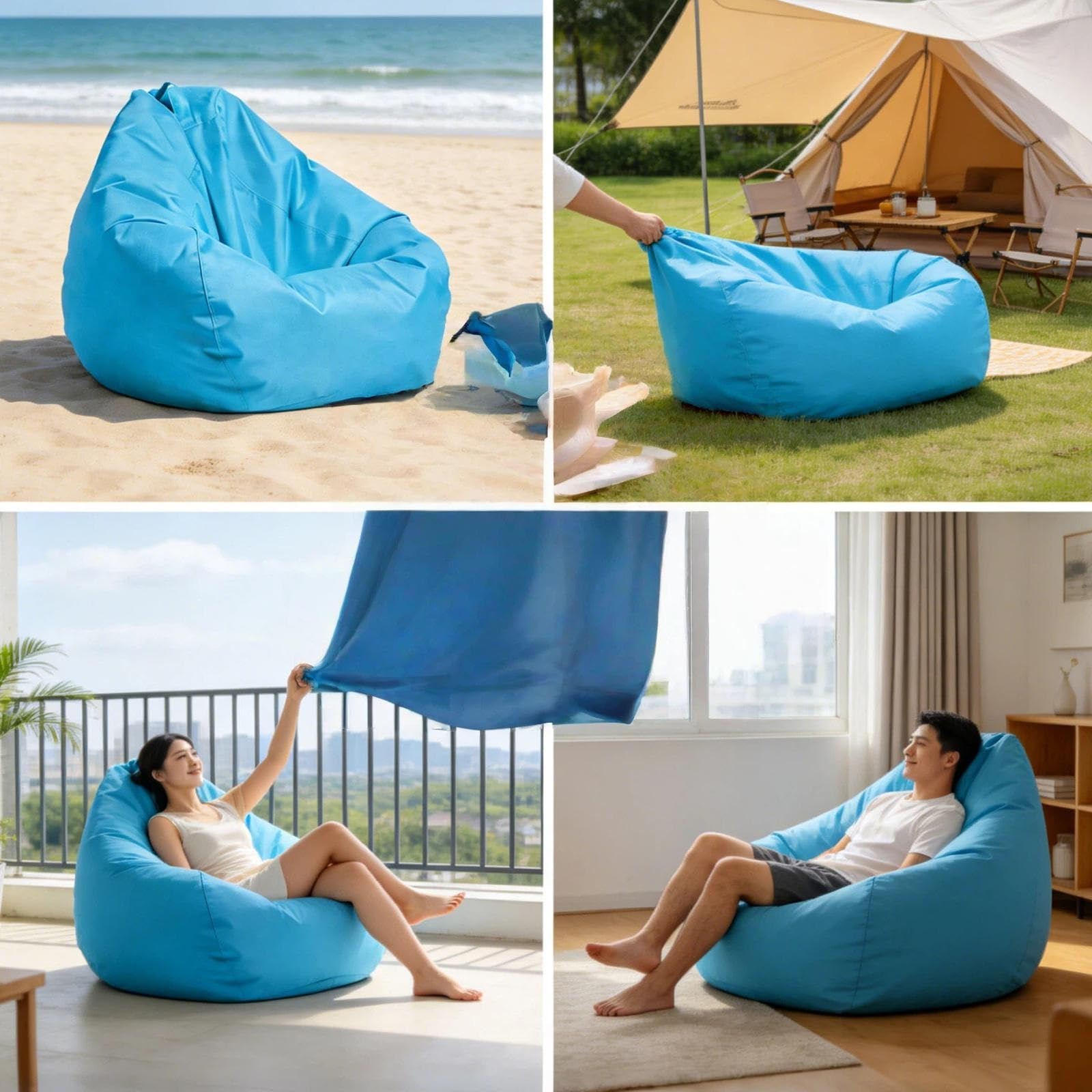 Krzesło z workiem fasolowym Krzesło z fasolą na zewnątrz Przenośne siedzenia podłogowe patio kempingowe i plażę(Yellow,Duży)