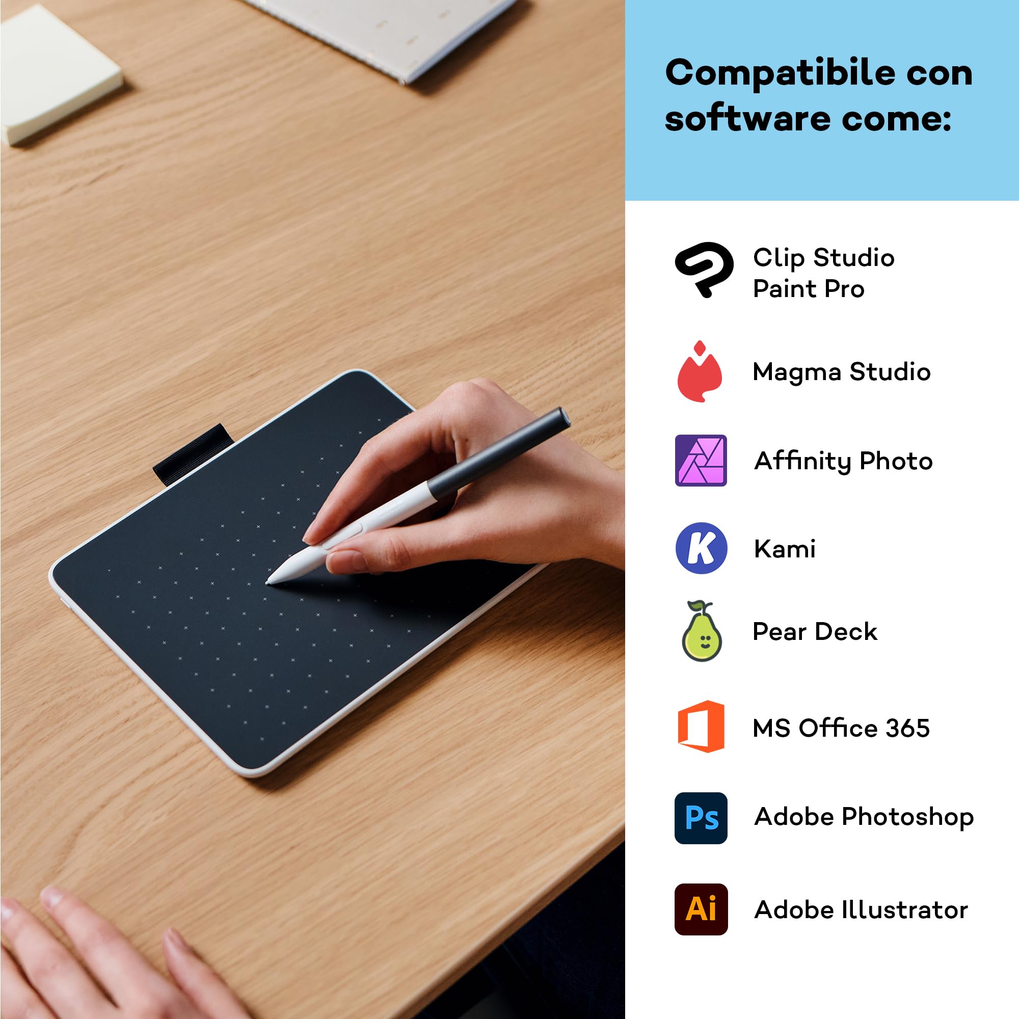 Tavoletta con penna Wacom One S inclusa penna EMR senza batteria, connessione Bluetooth, per Windows, Mac, Chromebook e Android. Ideale per creativi principianti, per il disegno in digitale