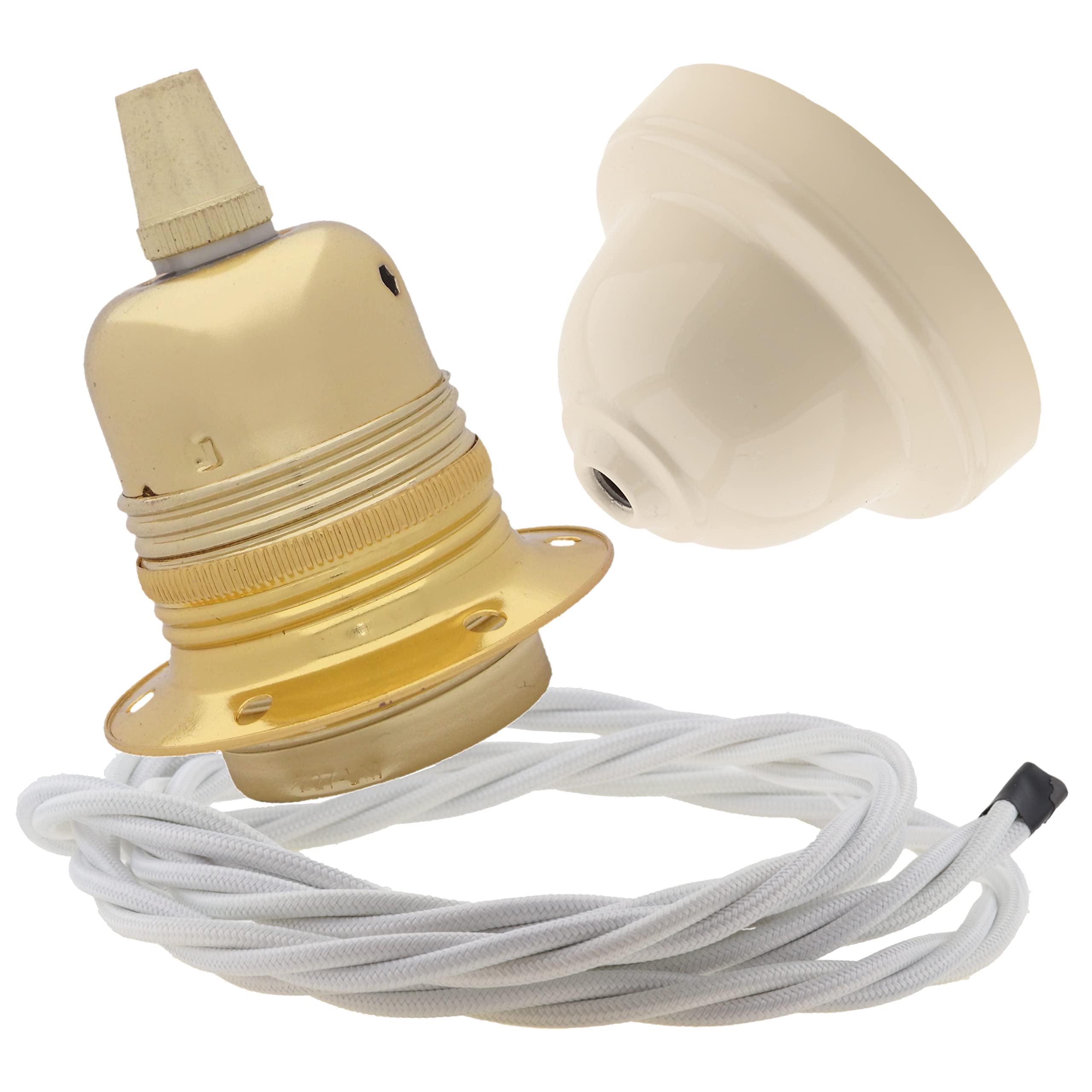 Repaireum Ltd. Pendant Kit with Ivory Bakelite Ceiling Cup E27 Antique Brass Lampholder and White Flex