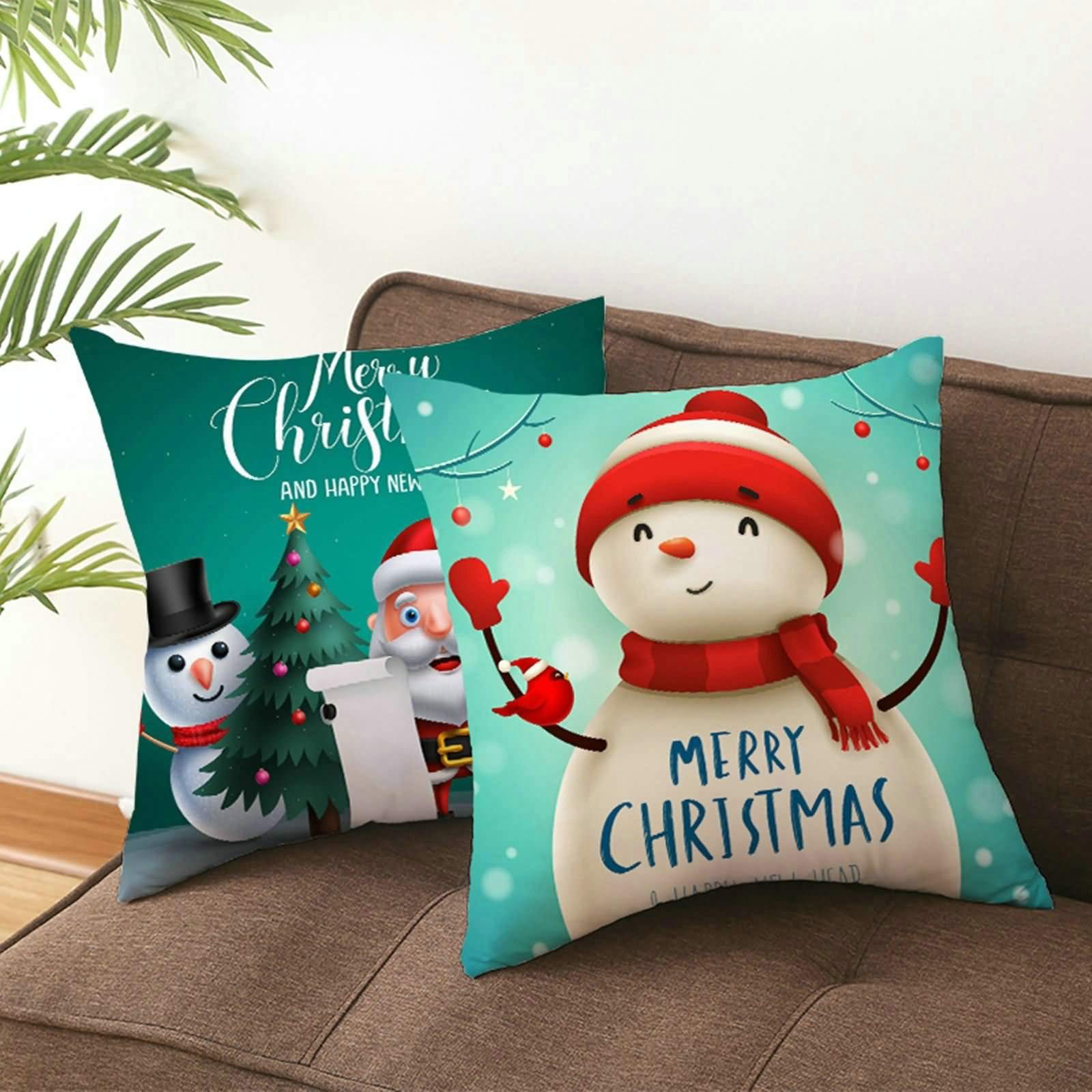 Aeici Federe Per Cuscino Divano 45x45cm - Natale Merry Christmas Con Palla Di Neve, Marrone E Dorato