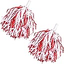 2 Pcs Cheerleading Pom Poms with Handle for Girl Team Spirit Sports Games Dance Outfit (Red-White)