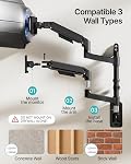 Pegzone Dual Wall Mount Monitor Arm for 17-49" Ultrawide Screens, Heavy Duty Full Motion Gas Spring Wall Mount Stand Holds up to 44 LBS, Computer Monitor Mount Compatible with 75/100 VESA, Black