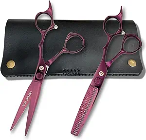 6" Velora Wine Colored Hair Shears for Smooth, Clean Hair Cutting - Great for Wet or Dry - Lightweight - Long Lasting Steel (Set of Shears)