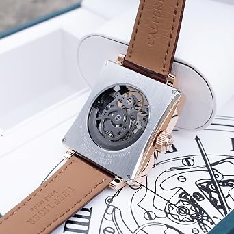 REEF TIGER RT Dragon-Tiger Pattern Automatic Watch - Luxury Square Skeleton with Tourbillon Calf Leather Strap Self-Winding RGA5026-T