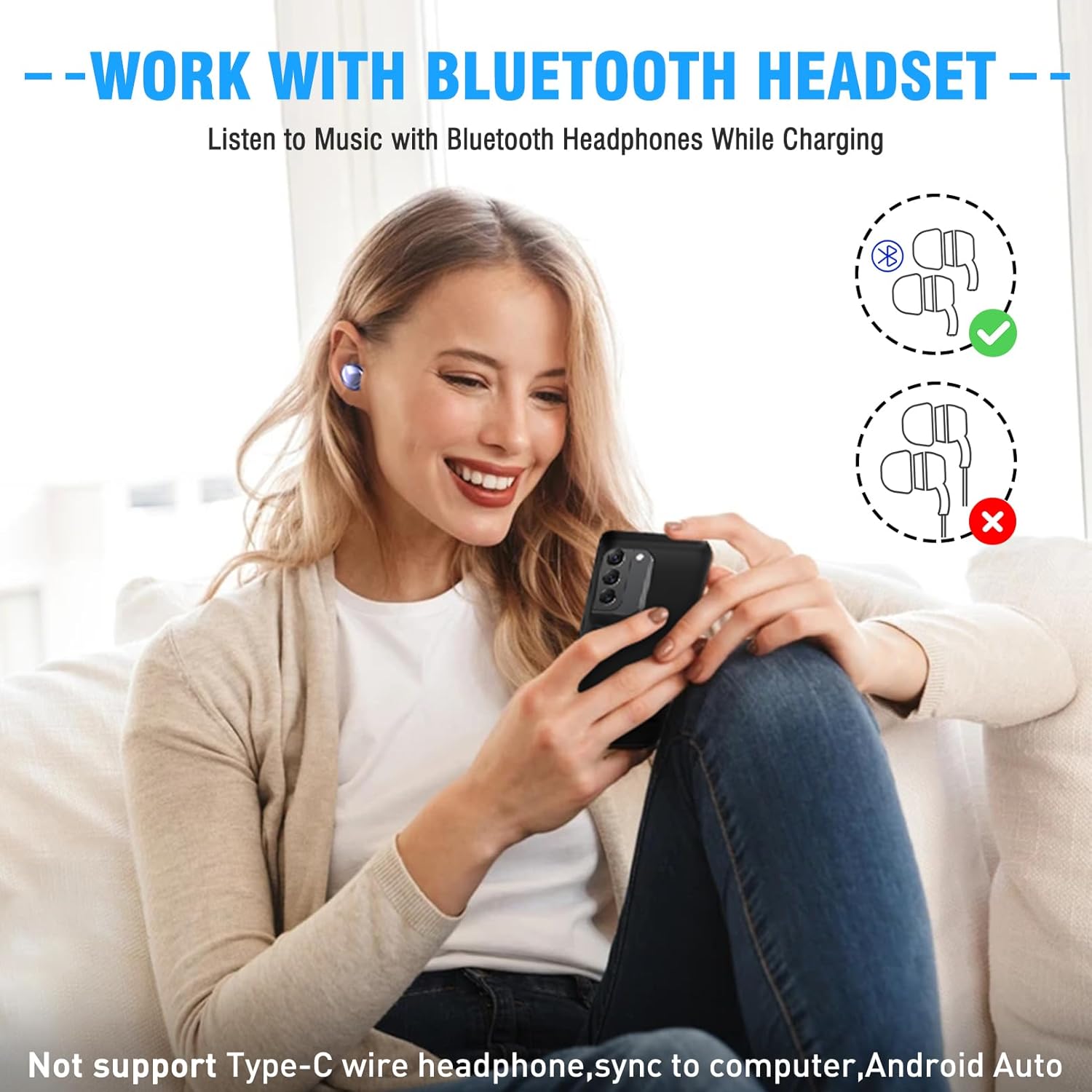 Galaxy S21 Battery Case, Powerful 7000mAh Portable Battery Charging Case with Kickstand & Dual Device Charging Extended Phone Charger Cover for Samsung S21 5g(6.2") Black