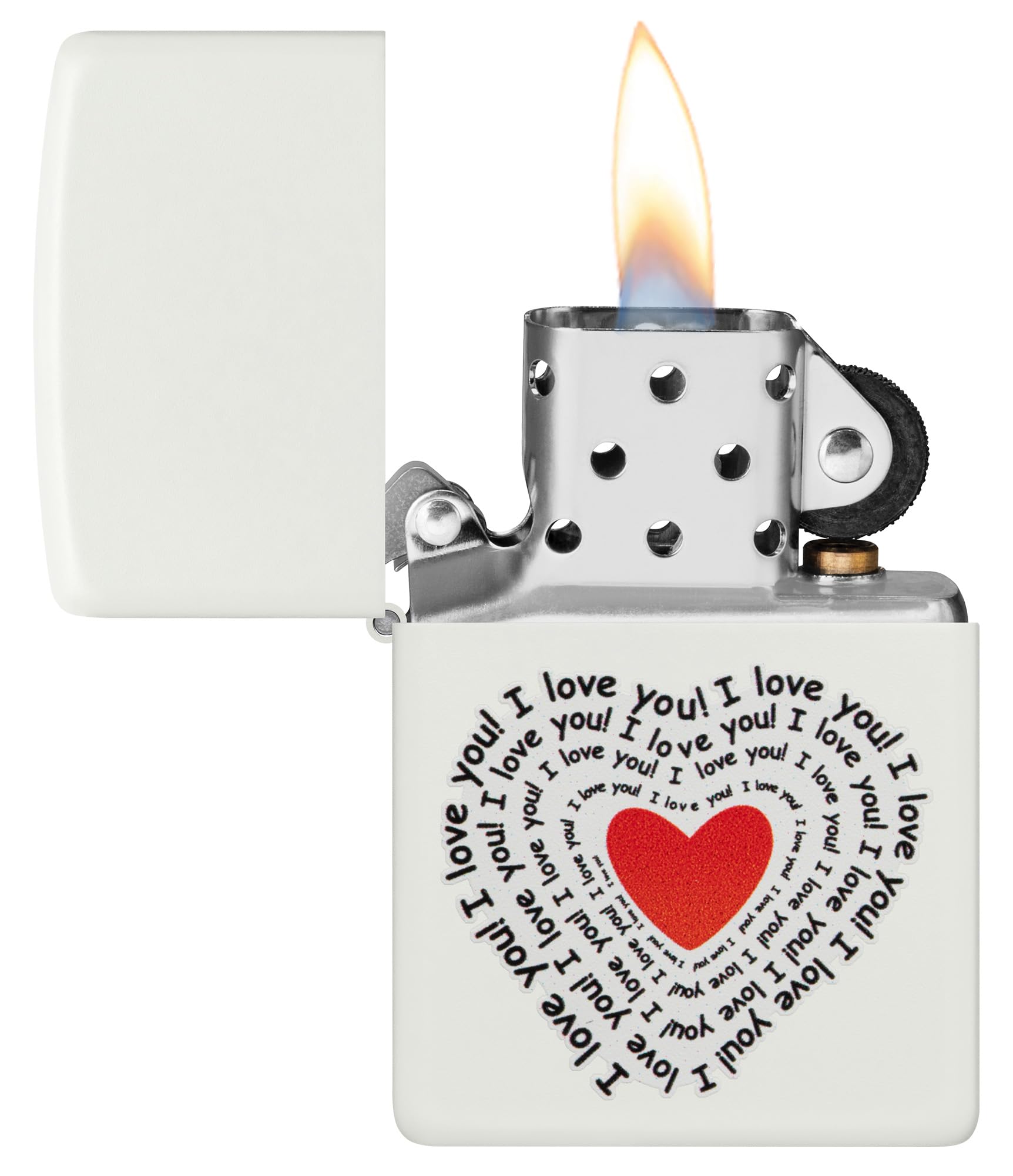 Zippo Encendedor a Prueba de Viento - Model I Love You - Acabado Blanco Mate con Color Image - Recargable - Reutilizable - Diseño a Prueba de Viento - Caja de Regalo Hecho en EEUU
