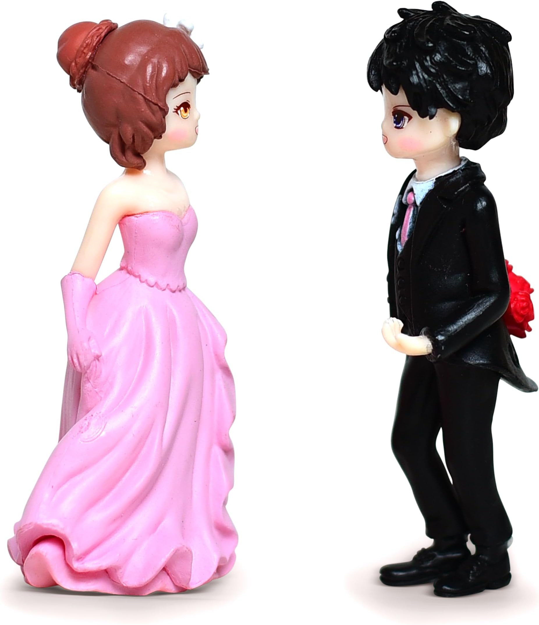 iDream Bride and Groom Wedding Statue, Creative Resin Figurines, Sweet and Funny Couple Decoration, Unique Wedding Decor, Bride and Groom Character Figurine for Newlyweds and Gifts (Pink & Black)