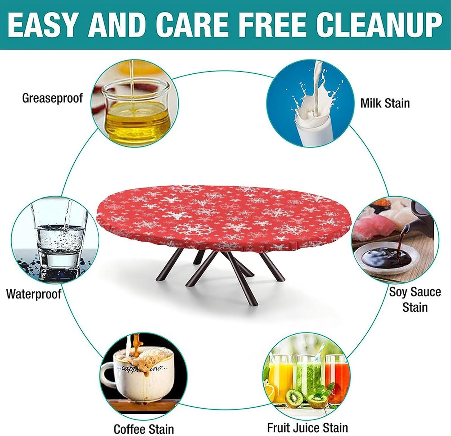 Christmas Pattern Printed on Oval Tablecloths, Elastic Dining Table Cover, Table Pads for Dining Room Table, Fits for 48" x 68" Oval Table