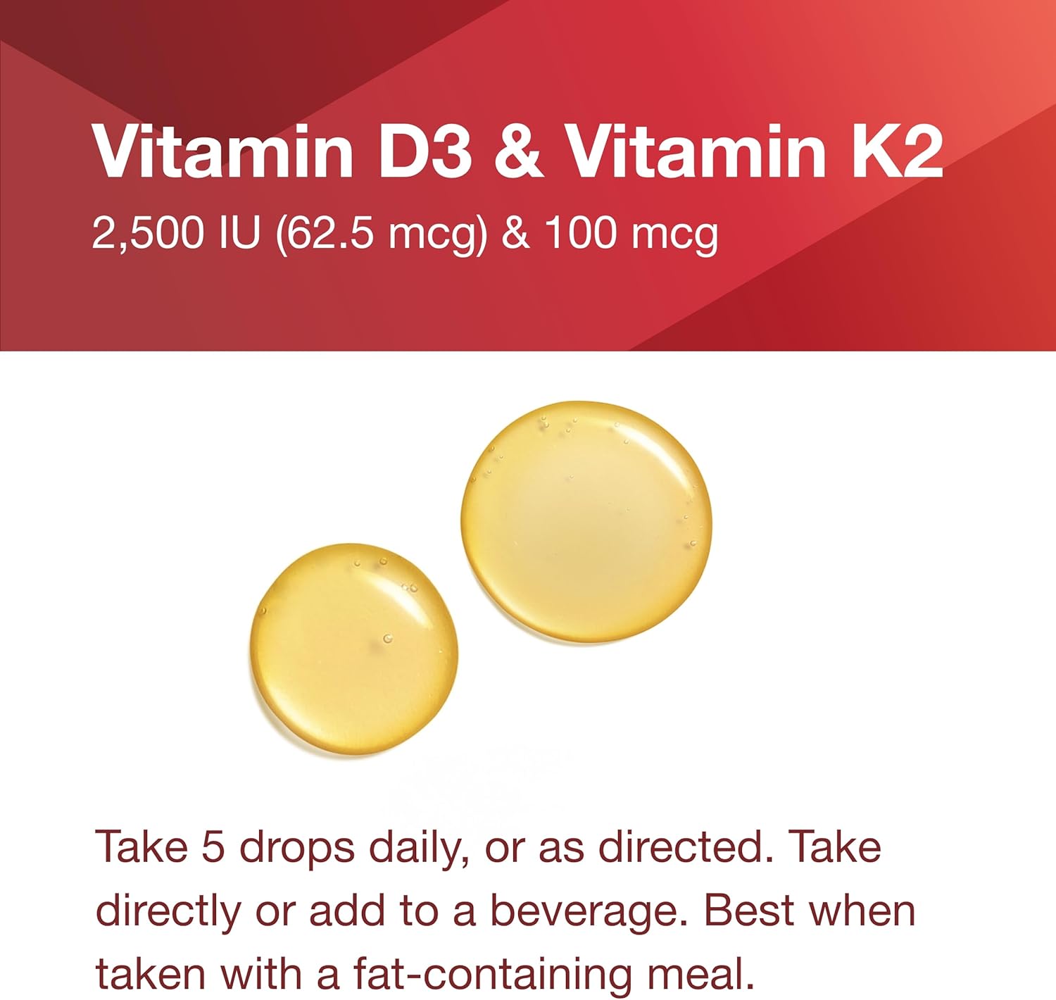 PROTOCOL FOR LIFE BALANCE - Liquid D3 and MK-7-2500IU Vitamin D3 and 100mcg Vitamin K2, Helps Support Bone and Cardiovascular Health - 1 Fl oz