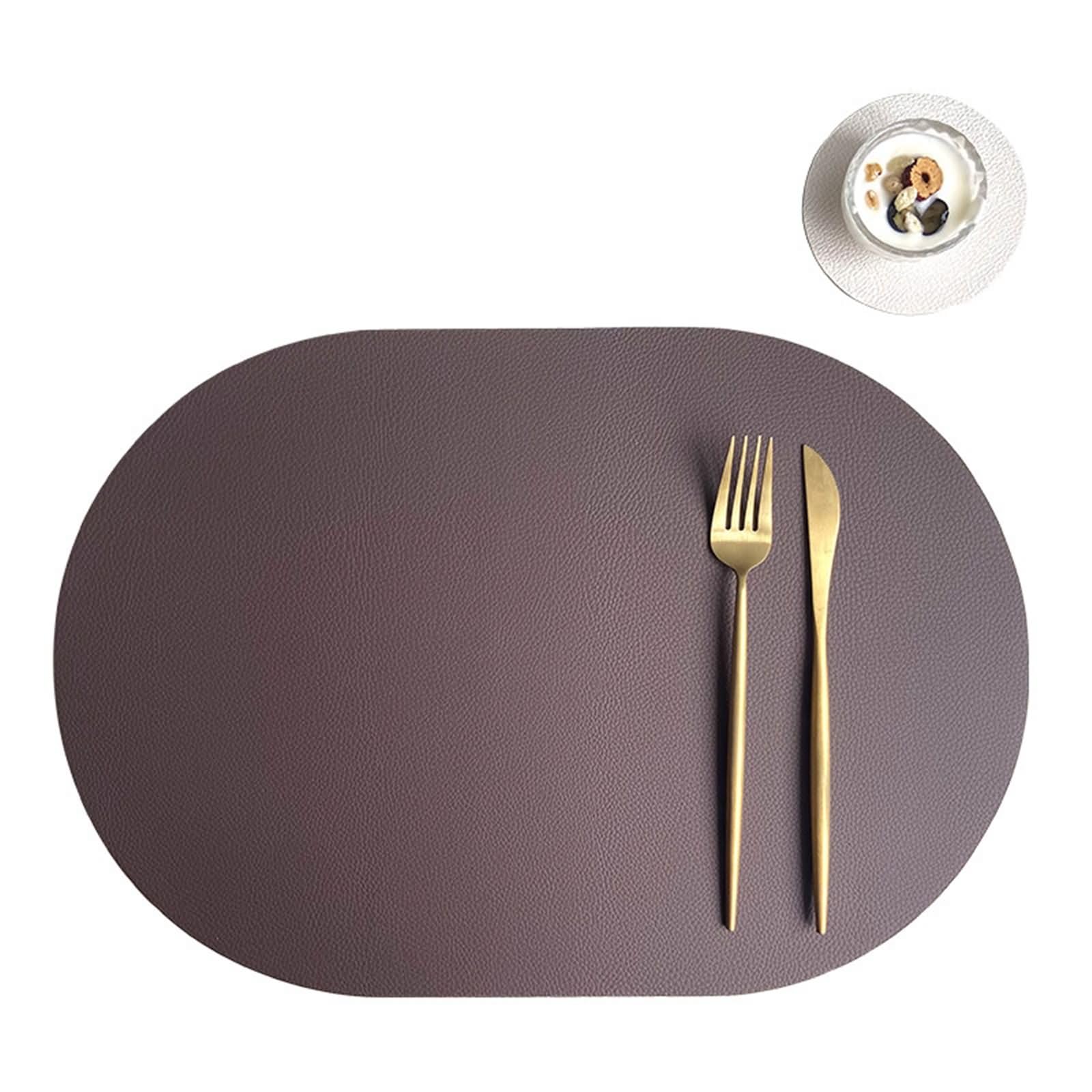 Manteles Individuales de Mesa 8 Unidades, 30 x 43.5 CM Blanco Café Tapetes para Mesa Comedor Cuero, Color Sólido con Oval