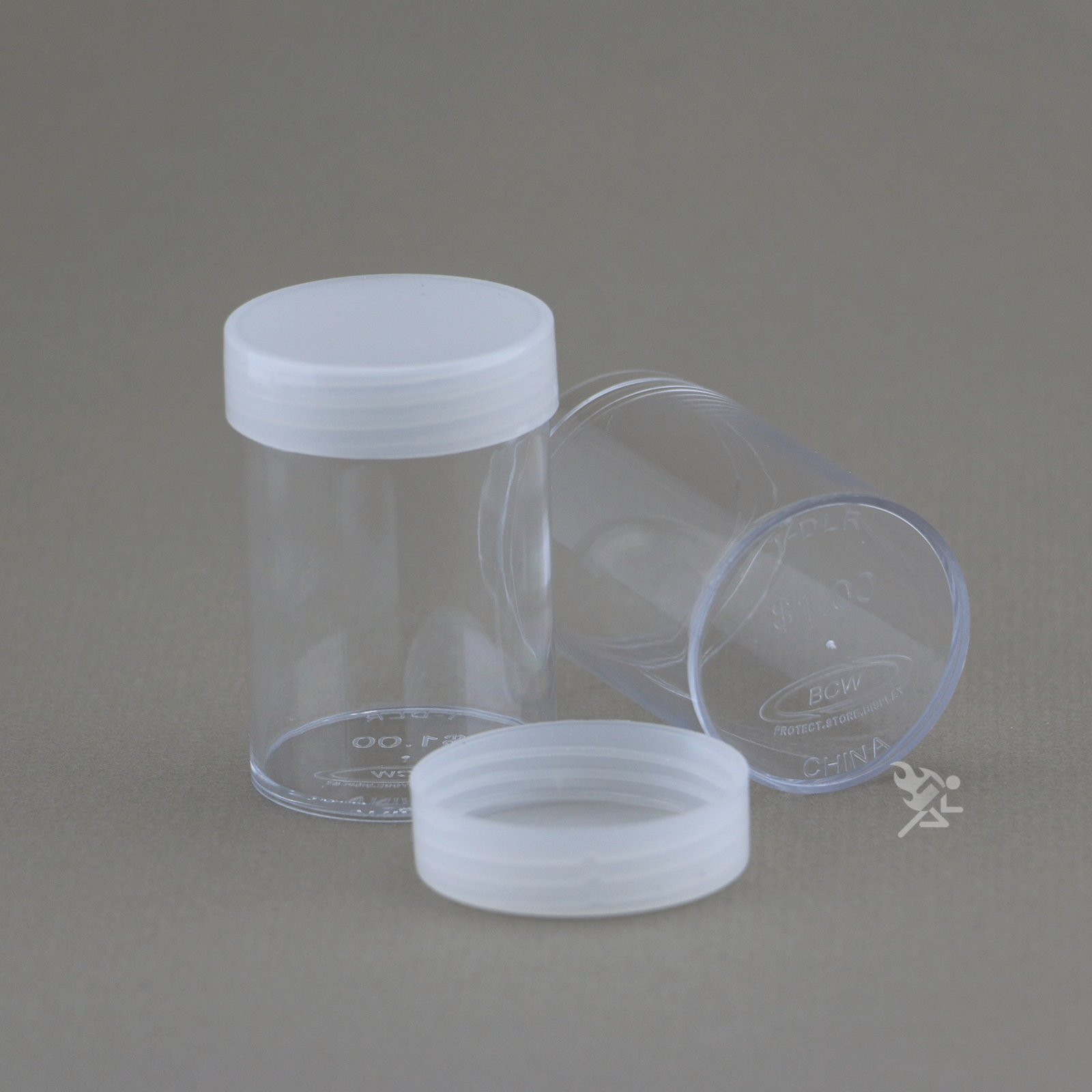COIN STORAGE TUBES, round clear plastic w/ screw on tops for LARGE SIZE DOLLARS (Quantity of 5 tubes)