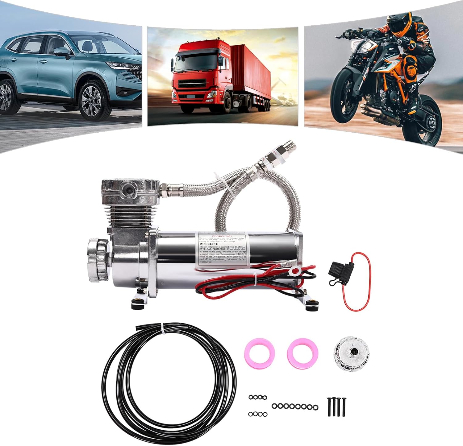 12V 200PSI 72DB Heavy-Duty Air Compressor, Portable High-Pressure Heavy Duty Air Train Horn Pump, Air Ride Suspension Compressor for Car Horns Pneumatic Suspension Systems Pneumatic Tools