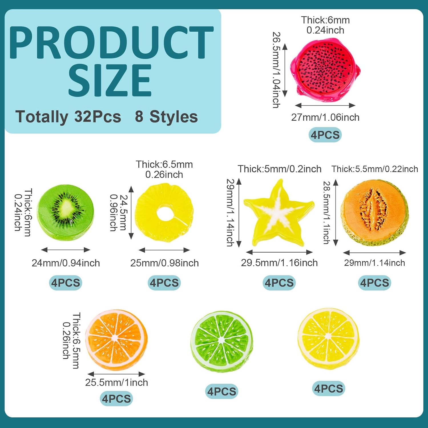 40Pcs Mini Fruit Slices Artificial Miniature Resin Food Realistic Orange Lemons Pineapple Kiwi Fake Ornaments for Craft DIY Fairy Garden Fishbowl Micro Landscape Summer Vase Filler