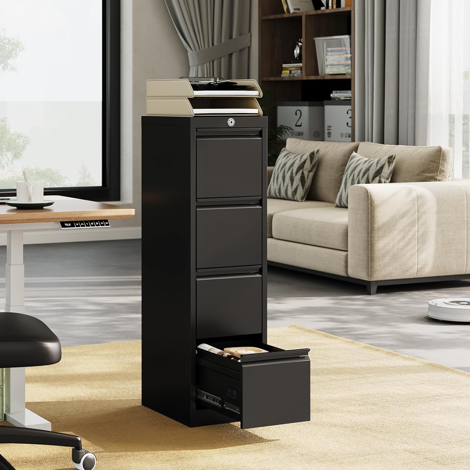 4 Drawer File Cabinet with Lock, Vertical Filing Storage Cabinet, Metal Filing Cabinets, Steel Lockable Storage Cabinets for Home Office, Legal/Letter Size File