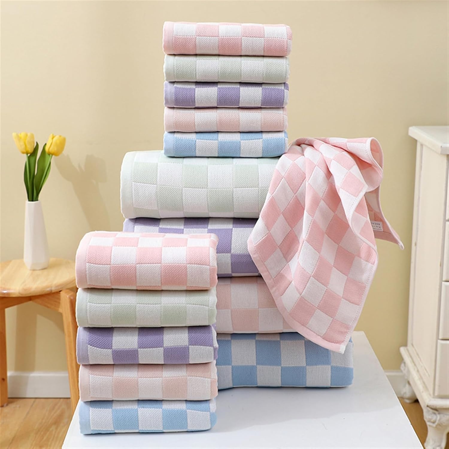 SK Studio 6 Piece Bath Towels Set for Bathroom, 2 Bath Towels, 2 Hand Towels, and 2 Wash Cloths, Cotton Highly Absorbent Towels for Bathroom, Sports, and Hotel, Pink