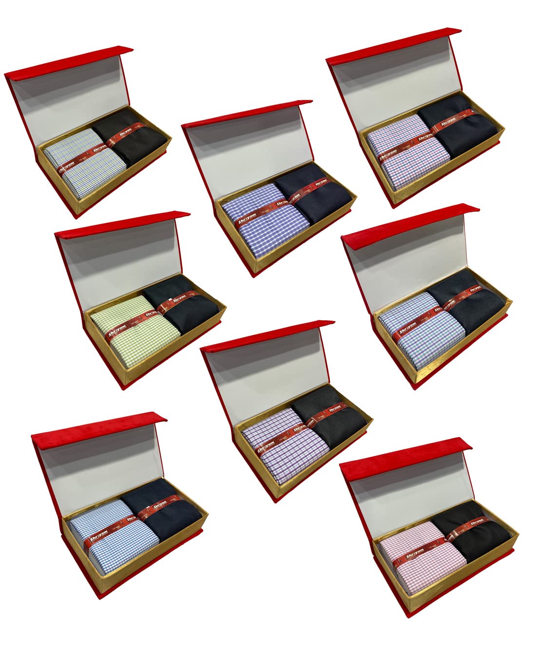 shriyam Unstitched Checkered Shirt and Trouser Fabric in Velvet Box Combo Gift set of 8 - (Cotton Blend Material - 2.25m Shirt Cloth - 1.20m Pant Cloth Printed Designs-RW )-picture-29