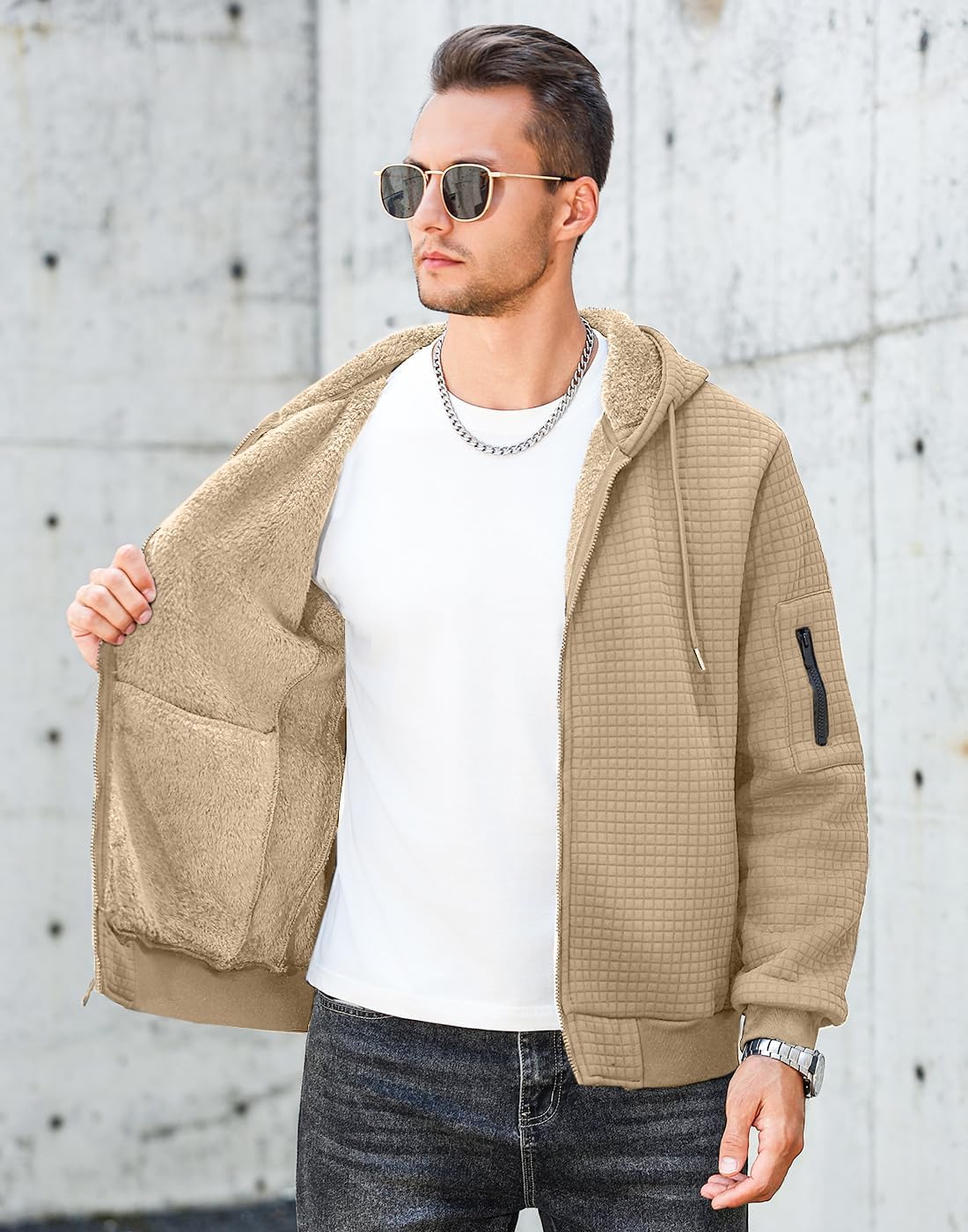 Mens Zip Up Hoodie Sherpa Lined Sweatshirt Heavyweight Fleece Full-Zip Winter Warm Jackets - Image 4