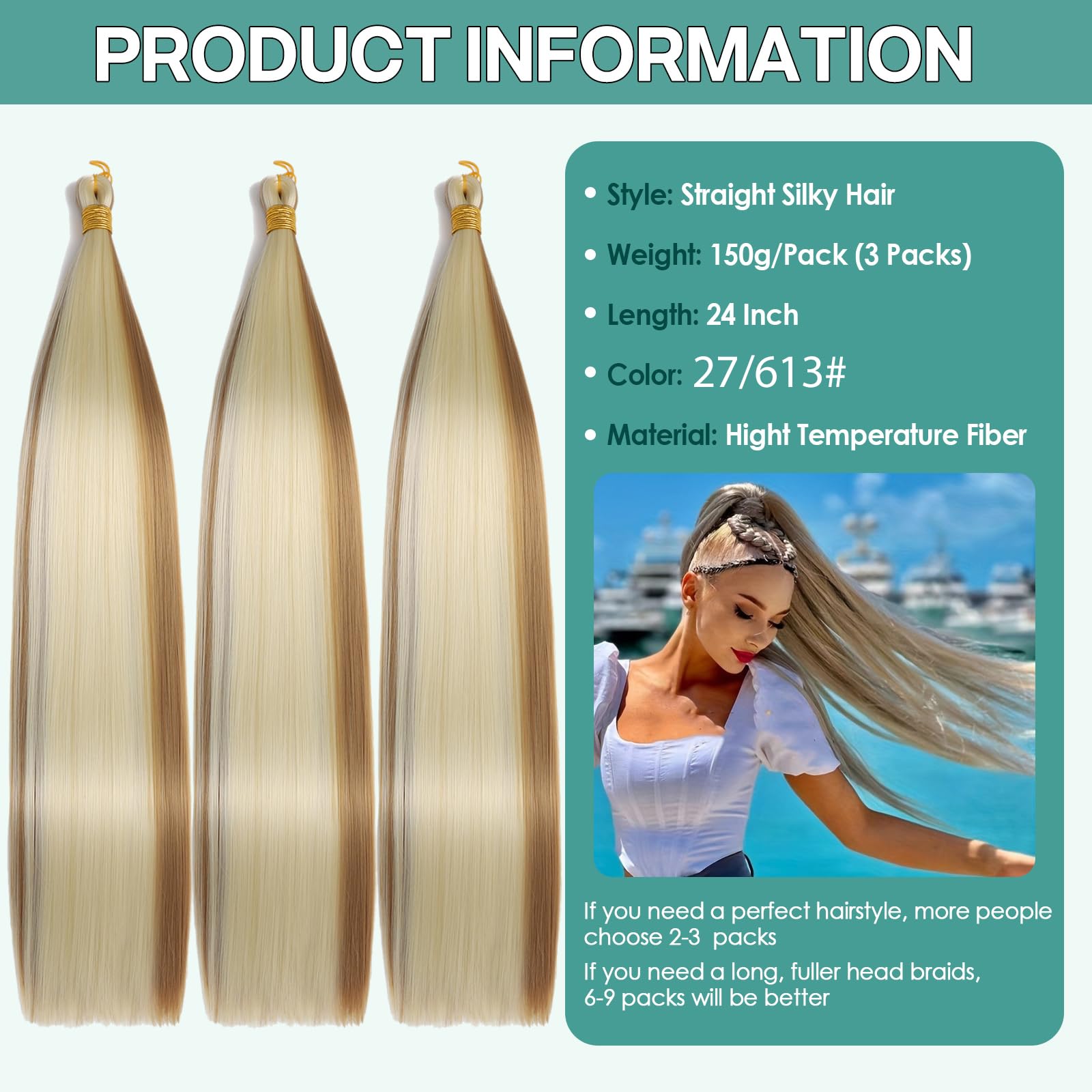 Locescsoc 24 Inch Bone Straight Braiding Hair 150g 3 Packs Straight Hair Extensions, Ariel Straight Hair Bundles - Image 2