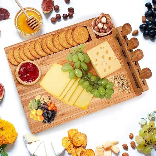 Miniatura 4 de Juego de tablas de queso y cuchillos de bambú, juego de tablas de embutidos grandes y plato de queso