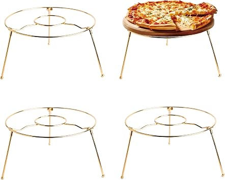 HOHIYA 9" Pizza Stand Riser 4 Pack Metal Food Display Holder Gold
