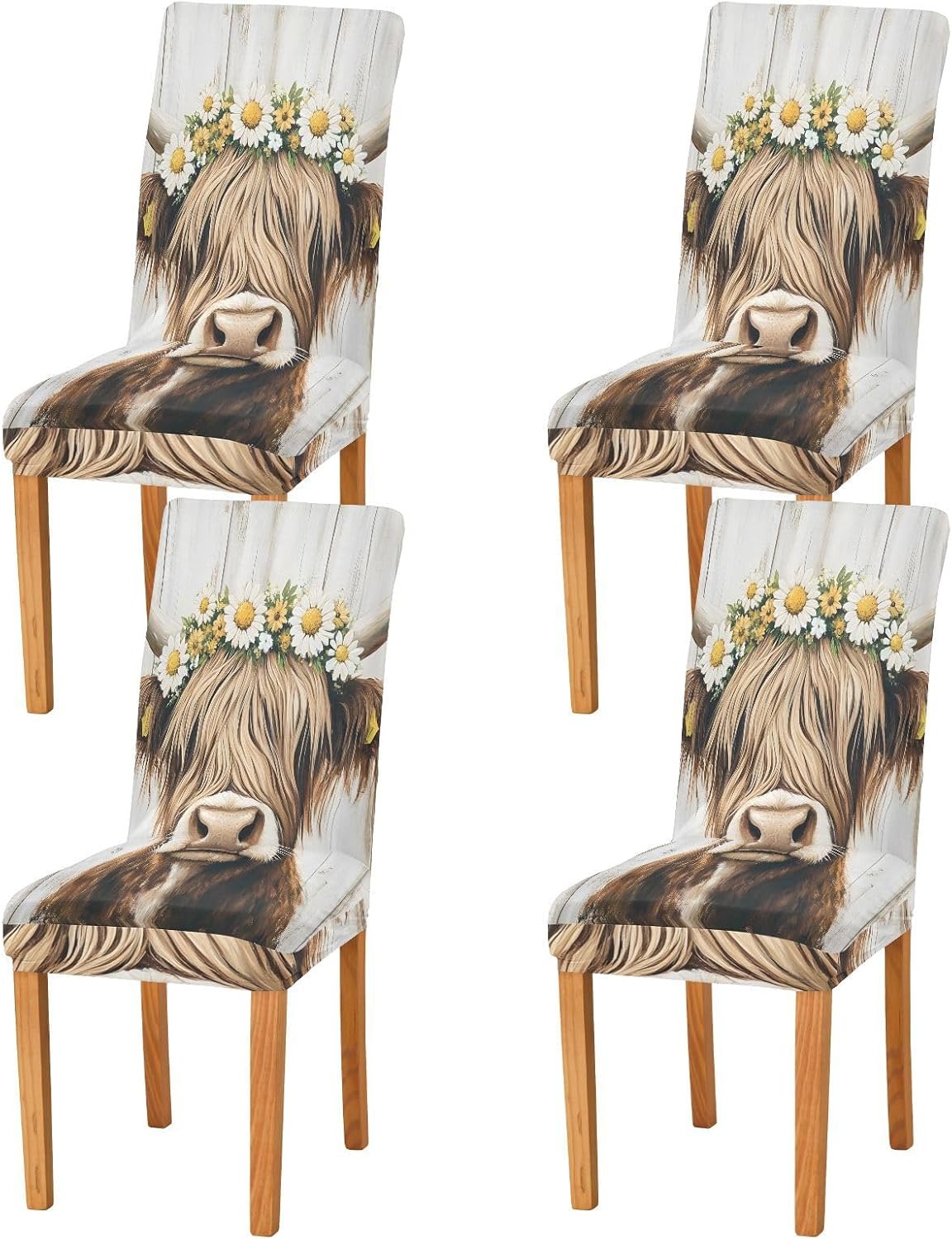 ALAZA Chair Covers for Dining Room, Cow Flower Stretch Chair Cover Sets Chair Protector Removable Washable for Ktichen Restaurant Hotel