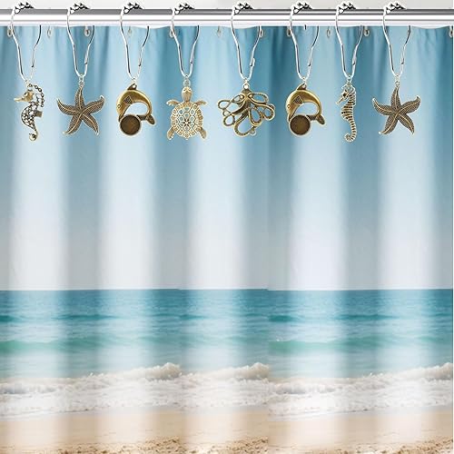 Miniatura 6 de INSYOHO Ganchos para cortina de ducha de playa, 12 piezas, accesorios para cortina de ducha con ganchos de bronce junto al mar, 5 diseños náuticos