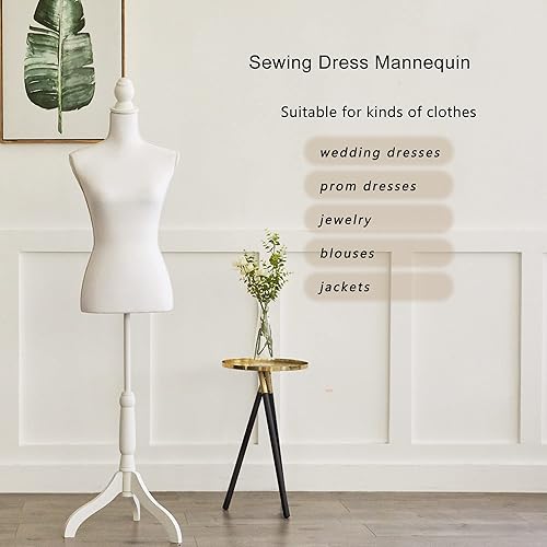 Miniatura 5 de Encomle Vestido forma de maniquí femenino Torso, cuerpo de maniquí ajustable en altura con soporte para costura, exhibición, color blanco