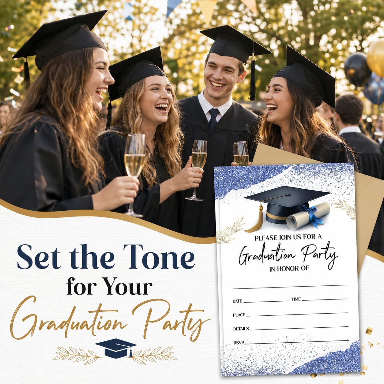 25 Pcs Graduation Party Invitation Cards, Including Envelopes, Double-Sided For Filling Out Graduation Invitations, 2026 Graduation Party Supplies - A01