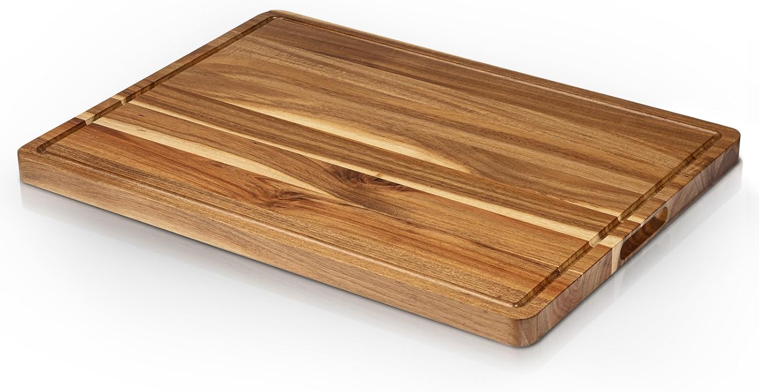 OUTLANE 24 x 18 in Extra Large Acacia Wood Cutting Board, 1.2" Thick Butcher Block with Deep Juice Groove, Reversible with Built-in Handles,Sturdy Wooden Chopping Board for Kitchen, Meat